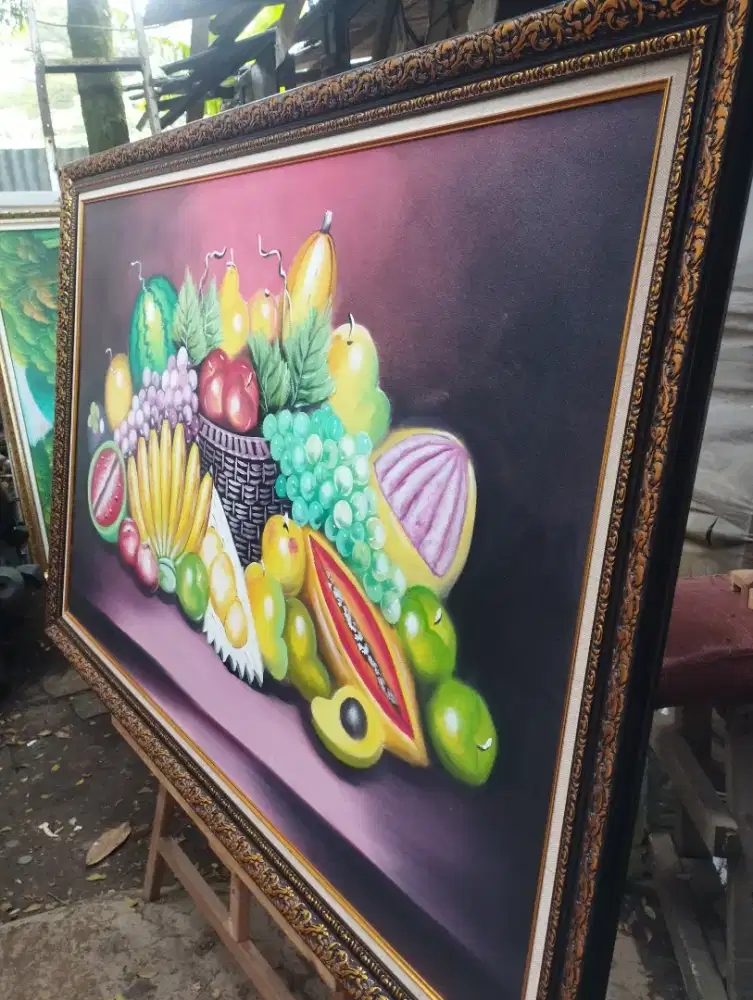 lukisan kanvas berbagai buah buahan + frame premium