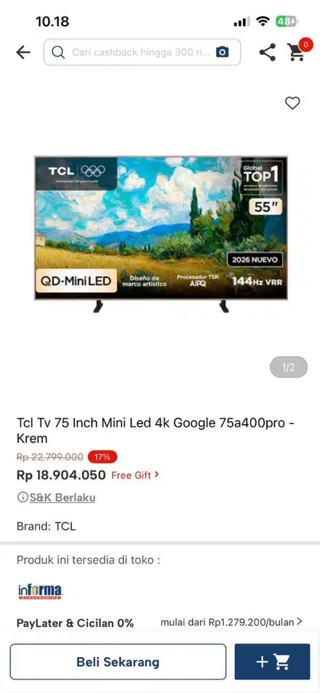 tv tcl 75inc mini led