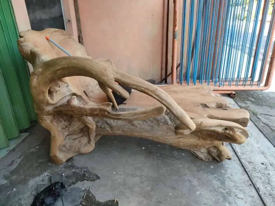 meja kursi akar jati bongel Pendem lawas asli erosi alam sekoto kediri
