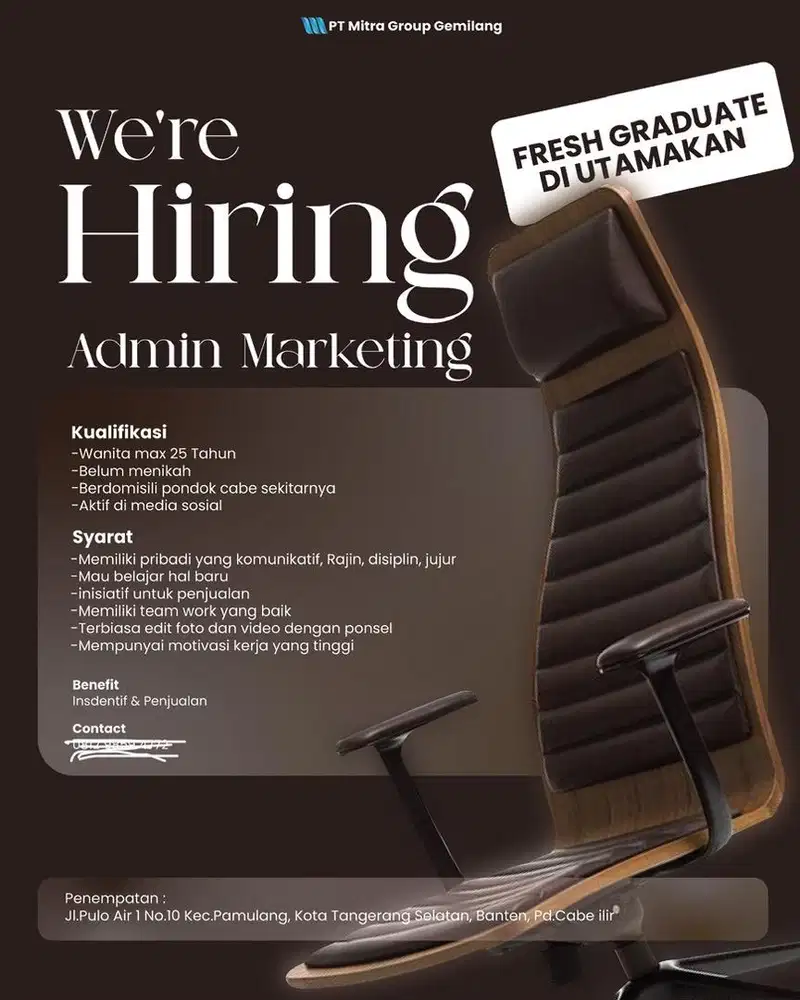 Dibutuhkan segera admin marketing online