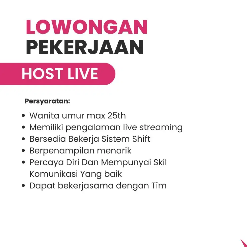 LOWONGAN HOST LIVE