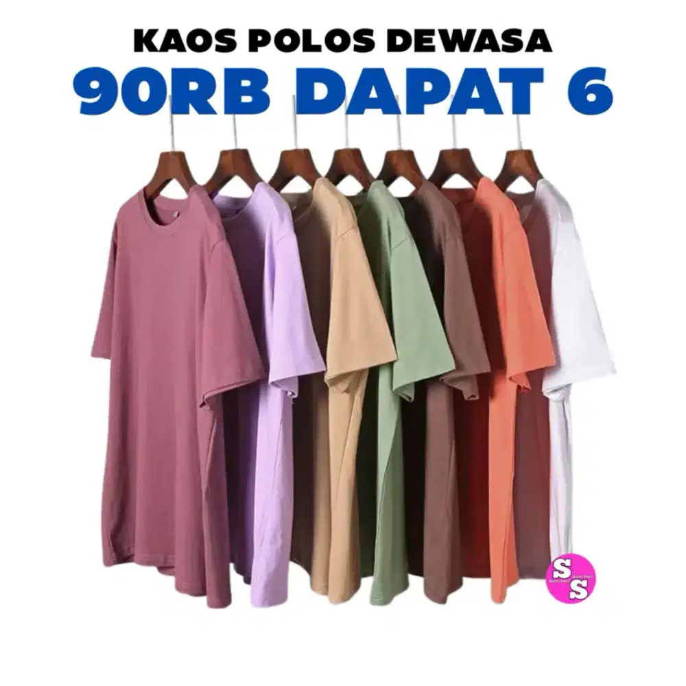 Paket 6 PCS Kaos Polos Lengan Pendek Pria Wanita.