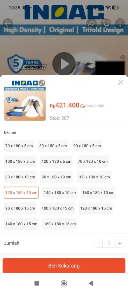 kasur busa lipat INOAC