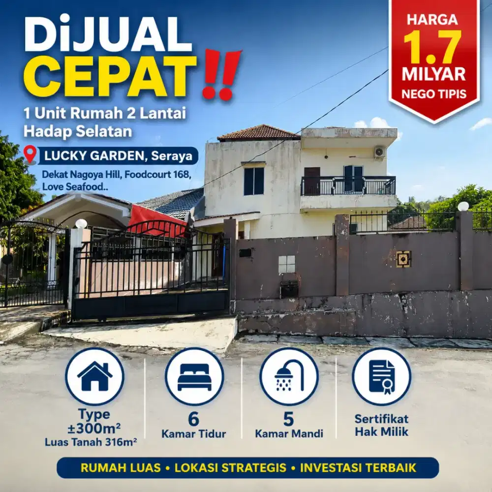 Rumah 2Lantai Hadap Selatan LUCKY GARDEN, Seraya