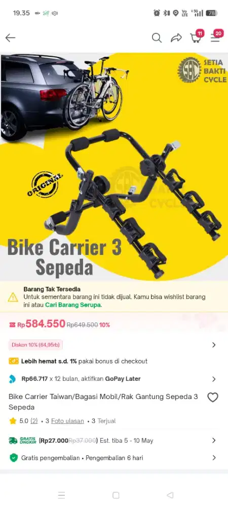 Jual Bike Carrier/Rak Gantung Sepeda