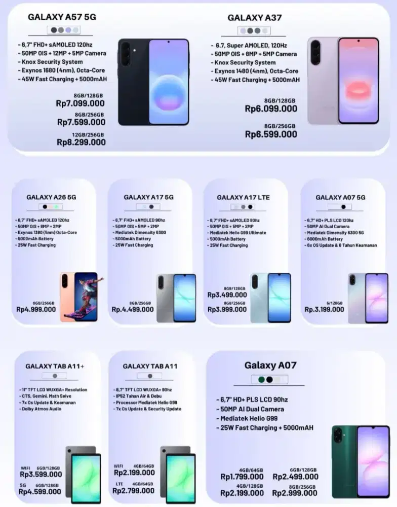 Samsung galaxy A57 dan A37