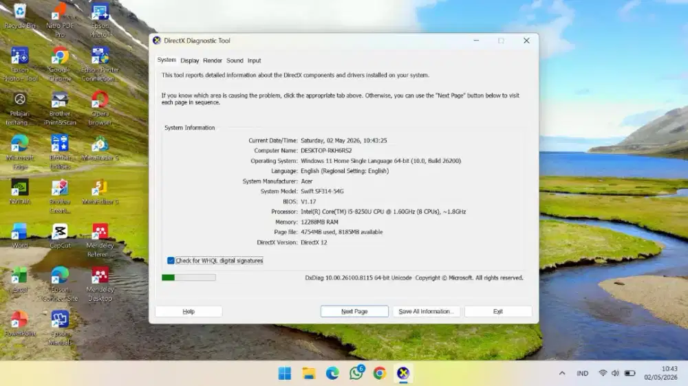 Laptop Acer Swift 3 Hdd 1T Ssd 128Gb