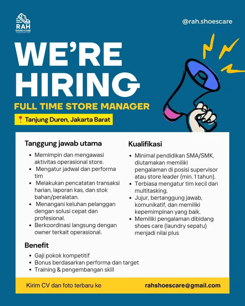 WE’RE HIRING – FULL TIME STORE MANAGER