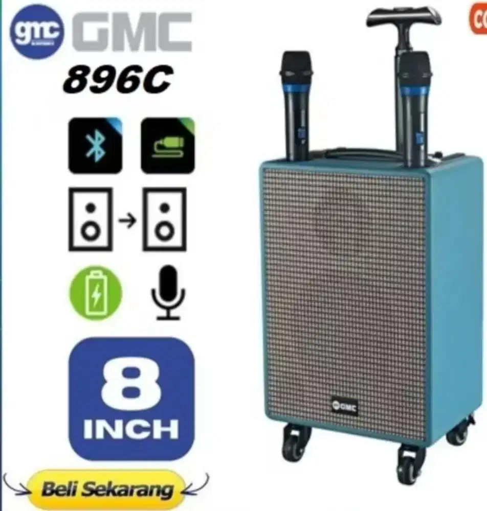 Speaker Karaoke Portable Multimedia New GMC 896C 8 inch