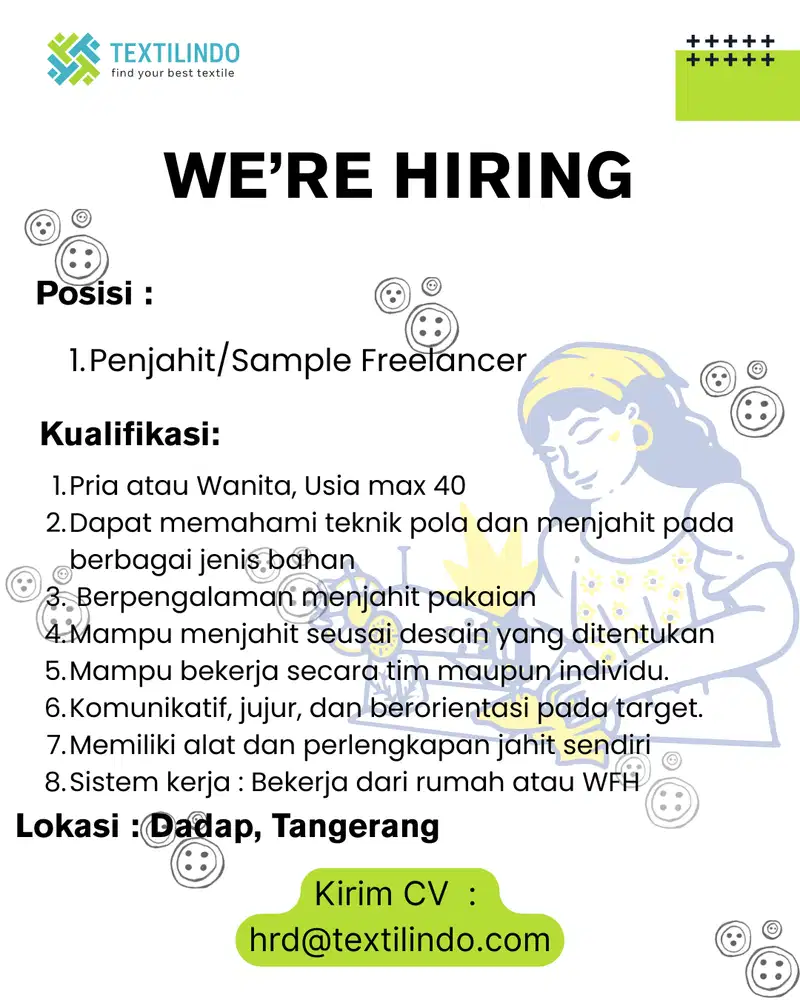 Dibutuhkan Sampel atau Penjahit Freelancer