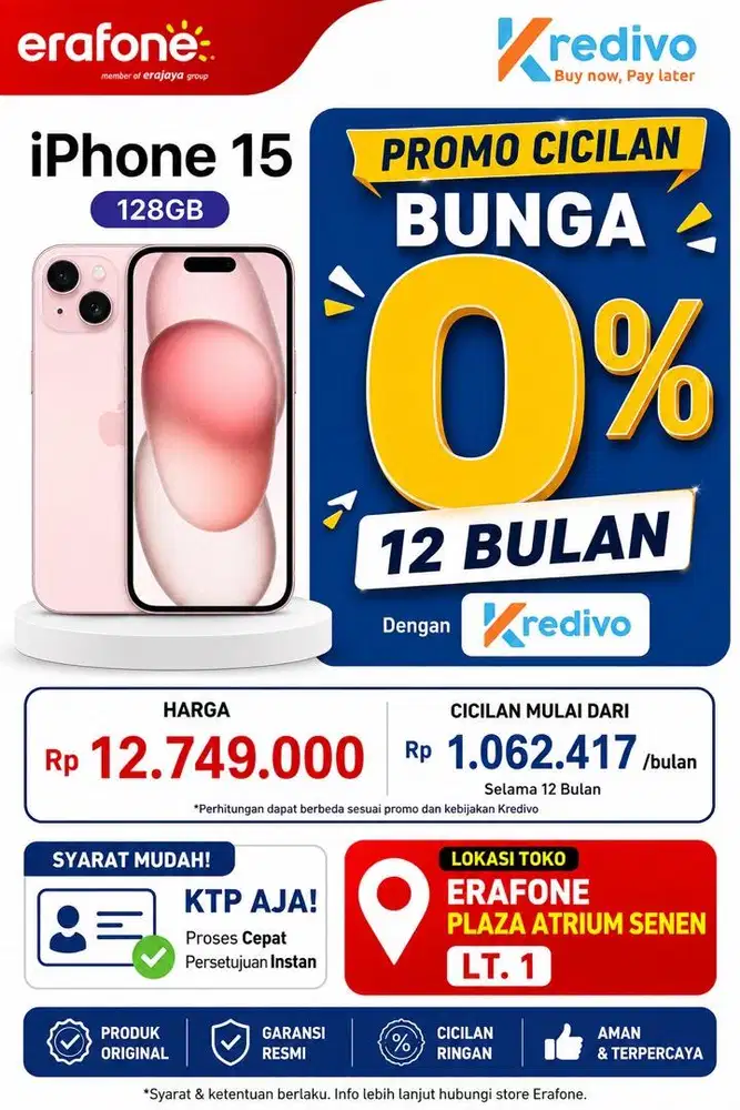 Cicilan Iphone 15 128Gb bunga 0%