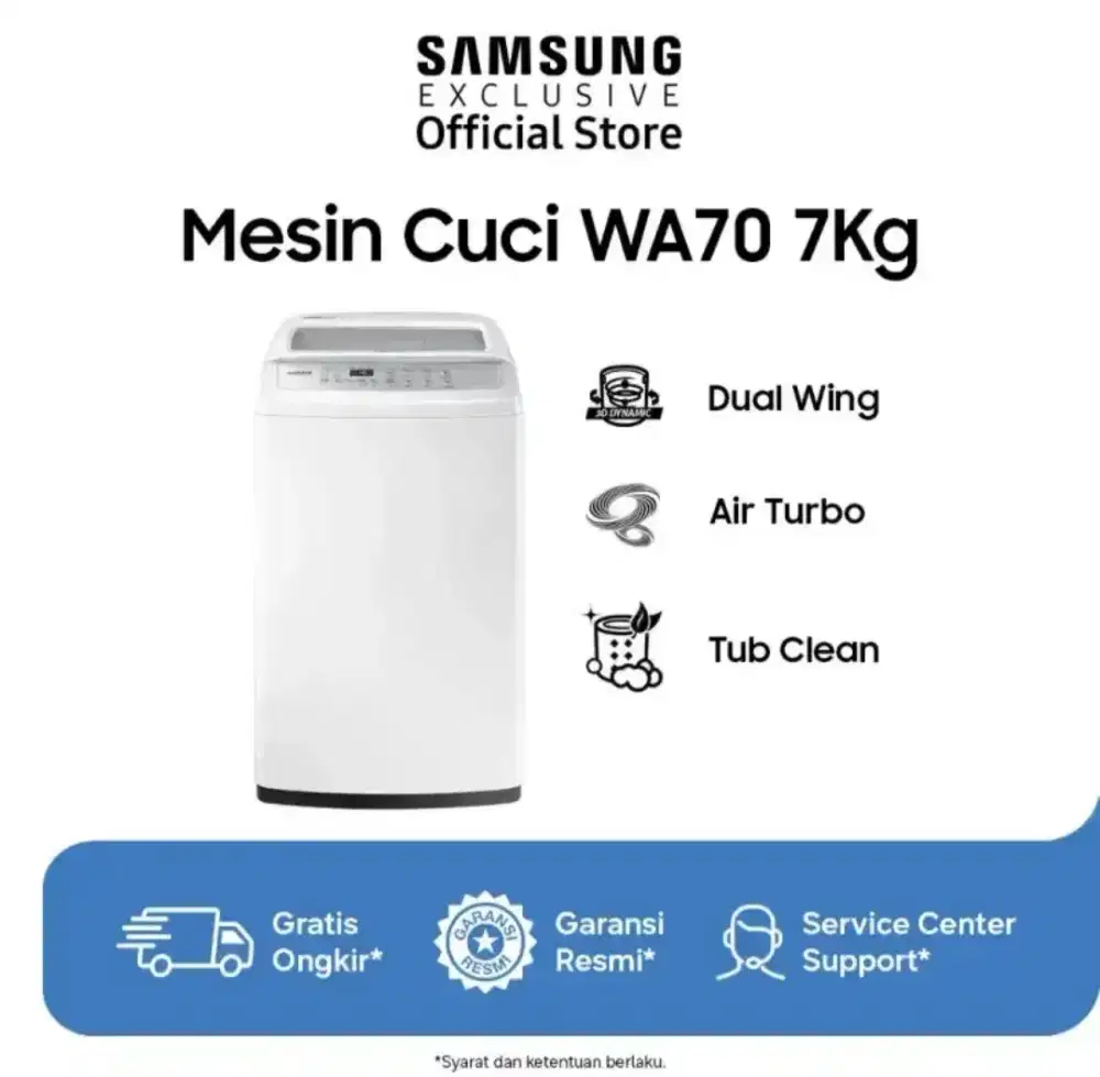 Samsung Mesin Cuci Top Loading Pintu Atas Kap 7kg WA70H4200 Bisa TT