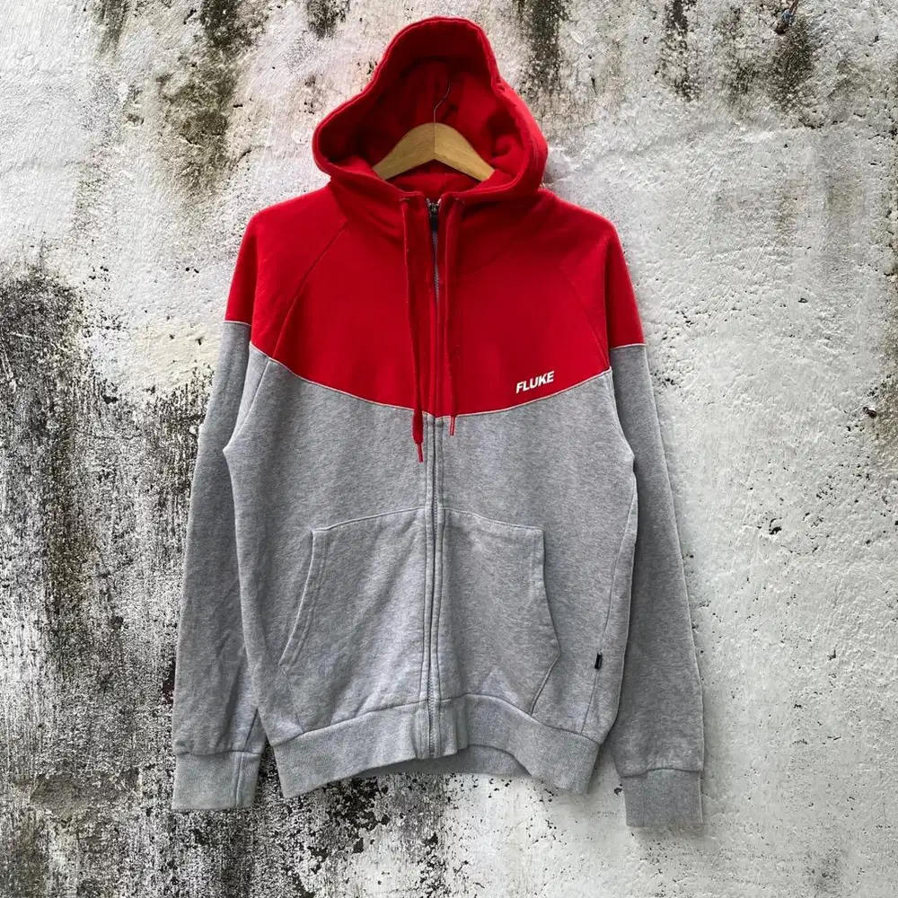 Ziphoodie Fluke - Size S fit M - Jaket Zipper hoodie merah abu