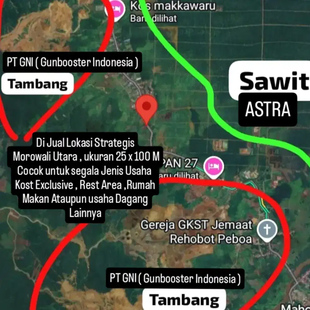LOKASI Strategis Poros Morowali dekat Tambang PT GNI & Sawit ASTRA