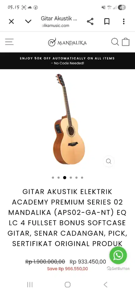 For sale gitar mandalika aps series.