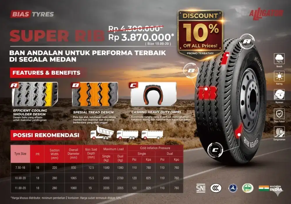 Ban Truk - Alligator - Kualitas India Harga Bersaing