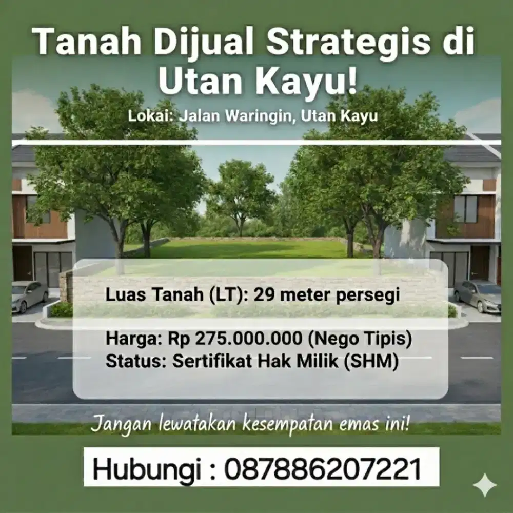 Dijual Tanah Murah dekat Pusat Kota seluas 29m2 only 275jt