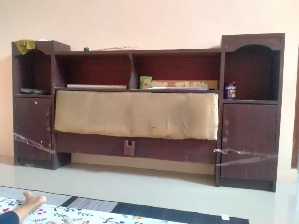 Dipan Kayu Jati ASLI 160x200 - Kokoh, Ada laci + Rak buku