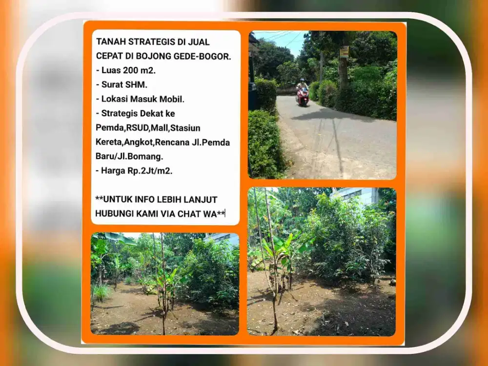 Tanah 200m SHM dgn Lokasi Favorit di Bojonggede-Bogor karena dekat akses Tol dan kereta Api.