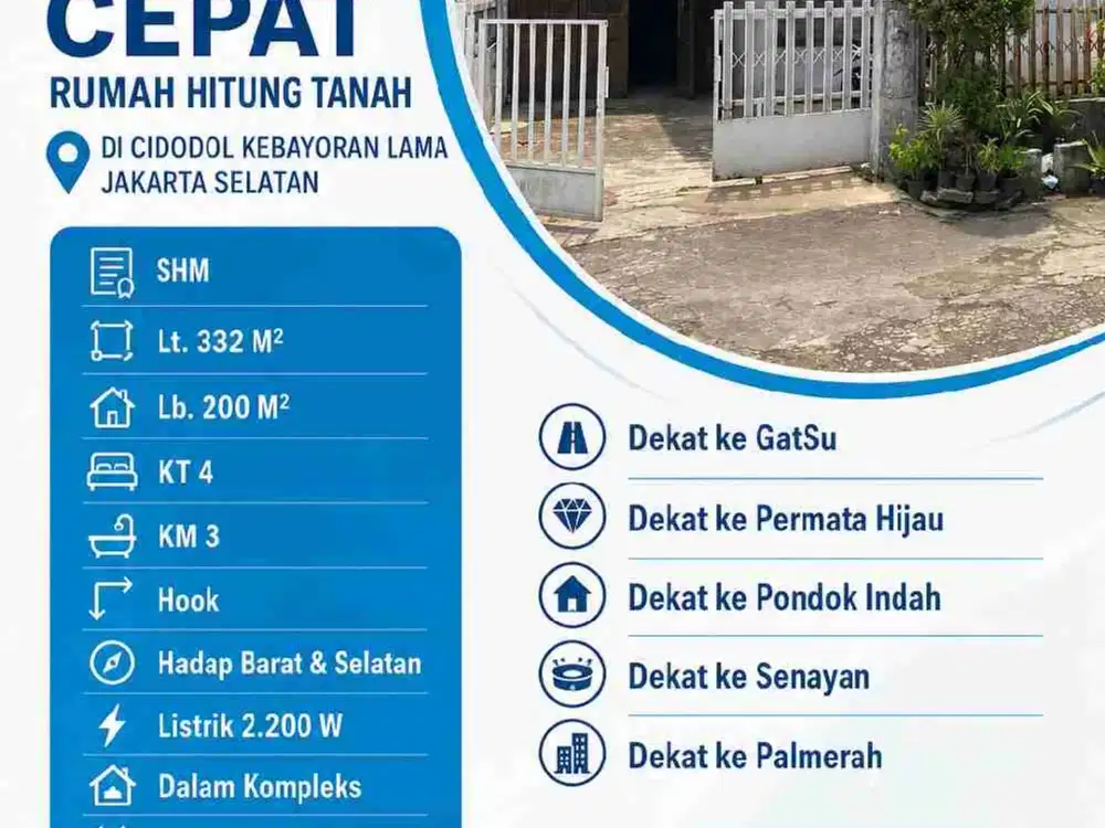 Deket ke GBK ,dijual rumah hitung tanah di Cidodol Kebayoran lama Jakarta selatan