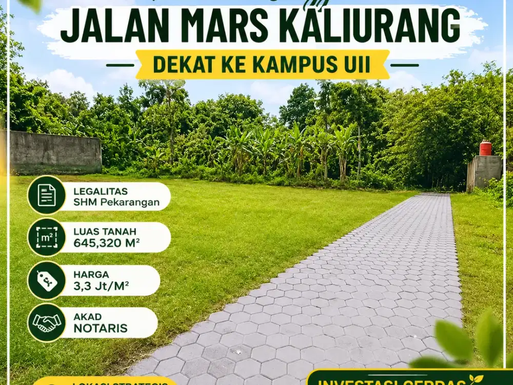 Tanah Jogja Kost Area Kampus UII Kaliurang SHM Pekarangan