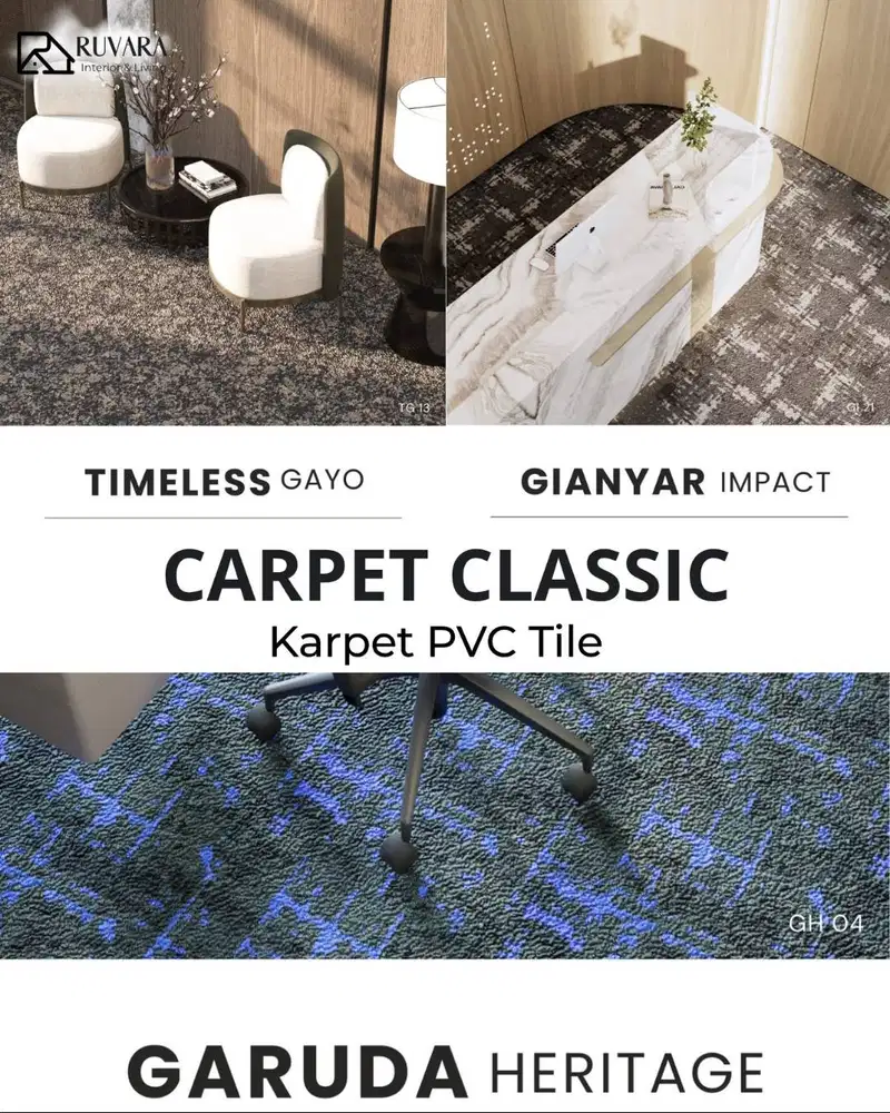 Karpet PVC Tile 50x50 cm | Gianyar Impact, Timeless Gayo & Garuda