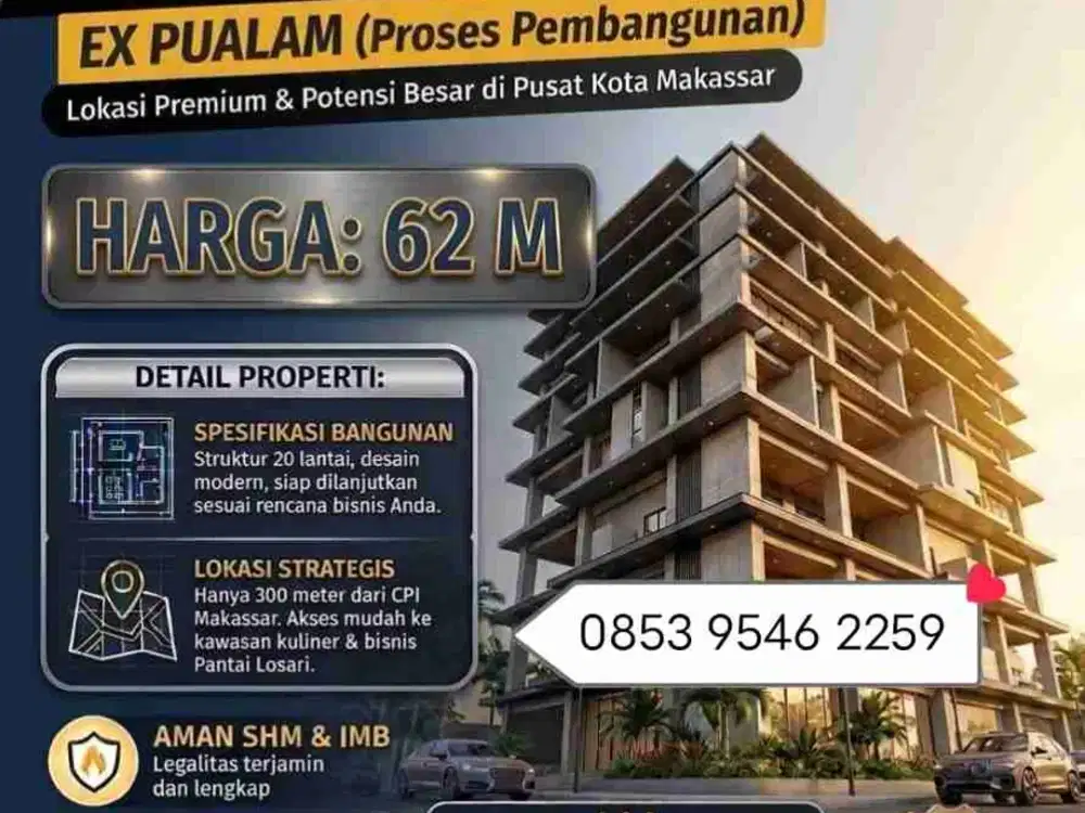 DIJUAL BANGUNAN HOTEL PUSAT KOTA MAKASSAR
