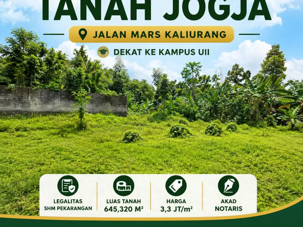 Tanah Jogja Kost Area Kampus UII Kaliurang SHM Pekarangan