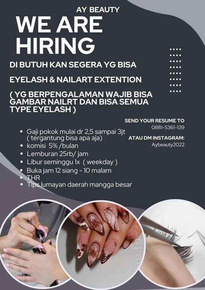 Lowongan kerja trapis eyelash dan nailart wajib berpengalaman