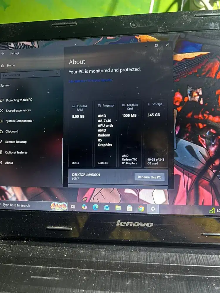 Leptop Lenovo G41-35 Ram8 SSD 120gb amd a8