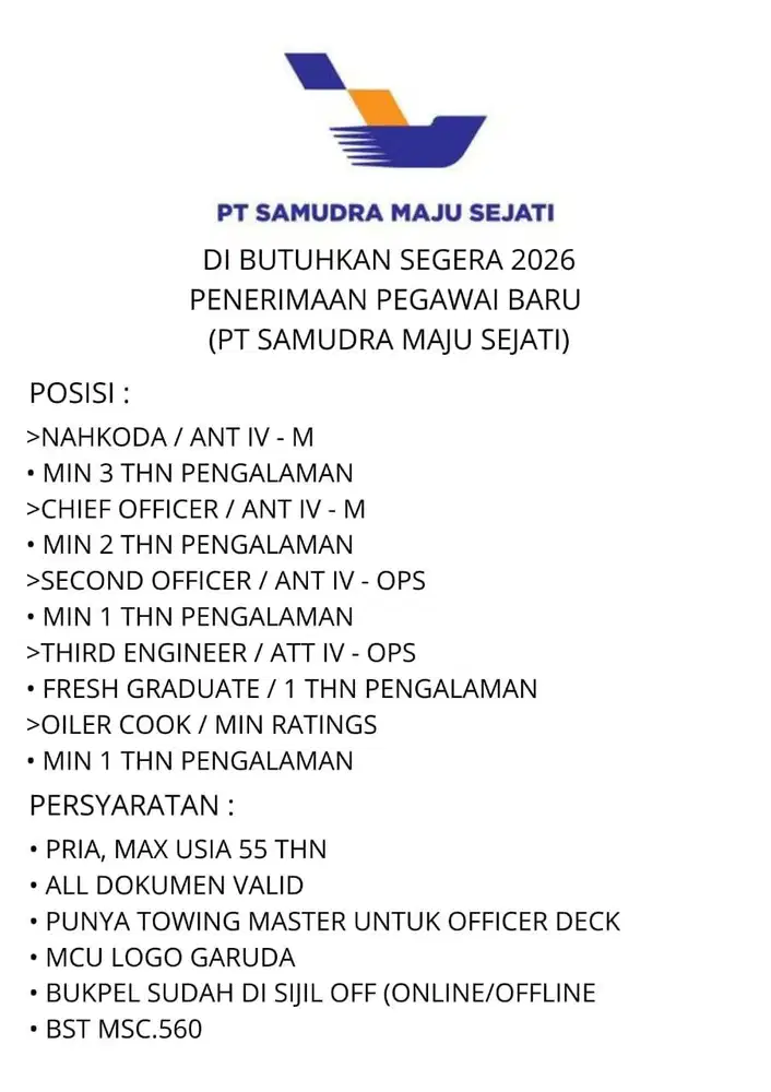 LOWONGAN KERJA PT SAMUDRA MAJU SEJATI