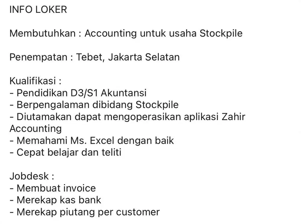 lowongan Kerja Accounting Staff