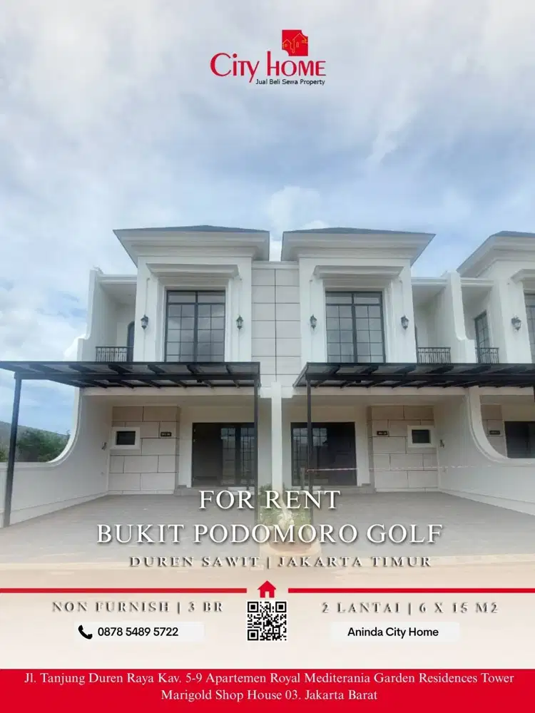 Sewa Rumah Unfurnished Luas & Strategis di Bukit Podomoro Golf