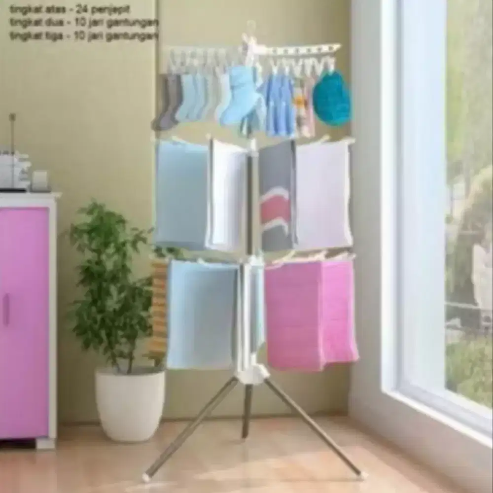 Jemuran menara lipat pink