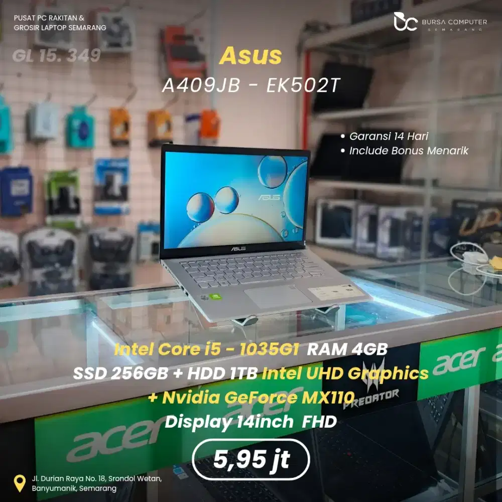ASUS A409JB-EK502T | Core i5 1035G1 4GB 256GB 1TB MX110