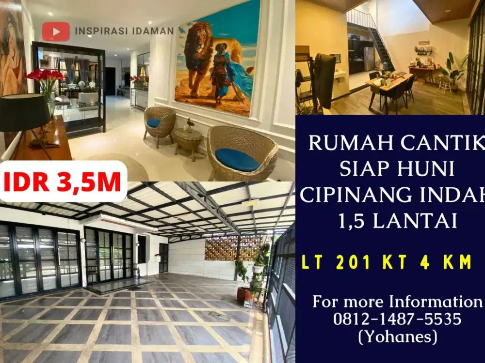Rumah Cantik siap huni Cipinang Indah 201mtr 1,5 lantai