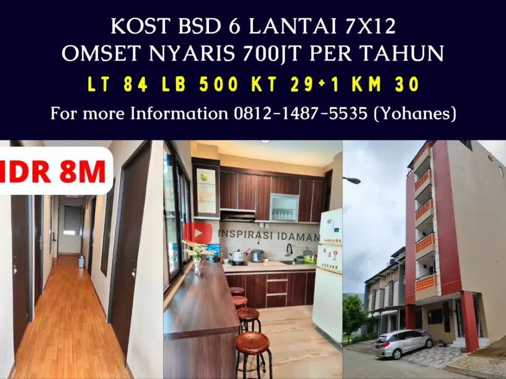 Kost BSD 28+1KT 6 Lantai 7x12 nyaris 700jt per tahun