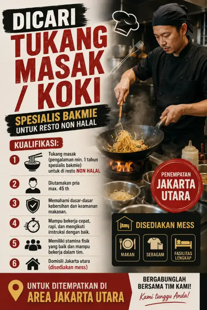 dicari koki/tukang masak