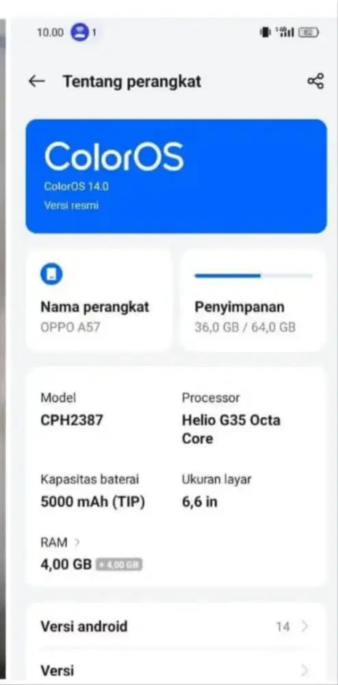 Oppo A57 Ram 4/64