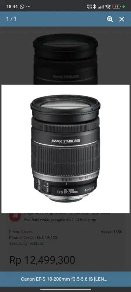 Lensa Canon EF-S 18-200mm f/3.5-5.6 IS Lens
Front & Rear Lens Caps