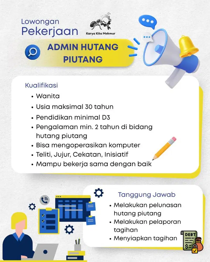 Dicari Administrasi Bagian Hutang Piutang