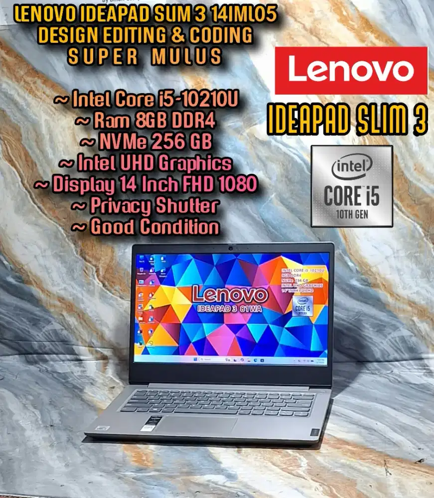 LENOVO IDEAPAD SLIM 3 INTEL CORE i5 10TH LAPTOP CODING DESIGN EDITING