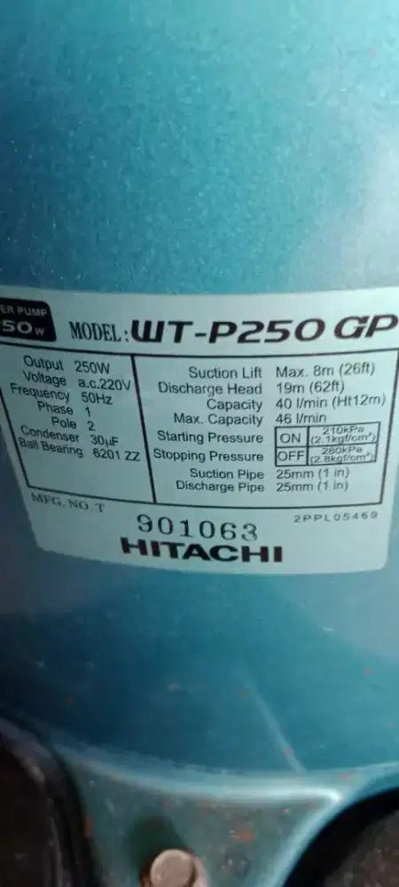 Mesin Pompa Air Hitachi WT-P250 GP