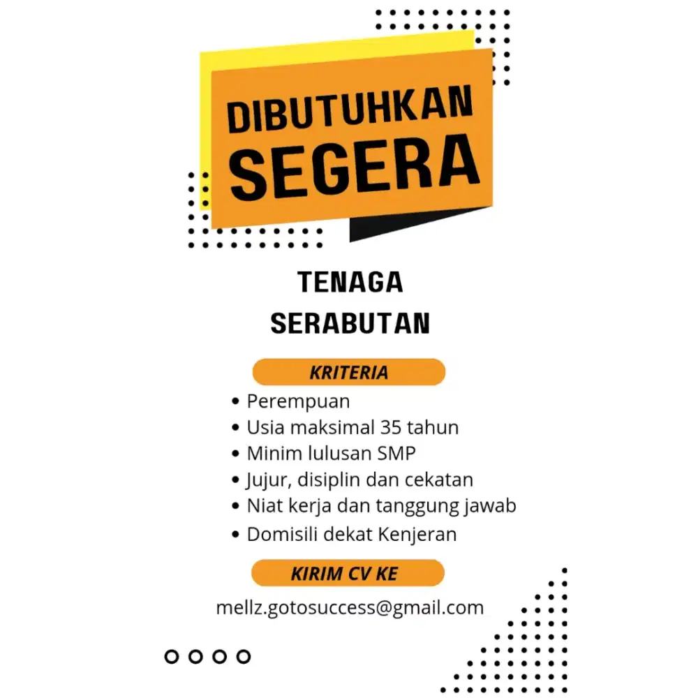Dibutuhkan tenaga serabutan (KHUSUS YANG SERIUS AJA)