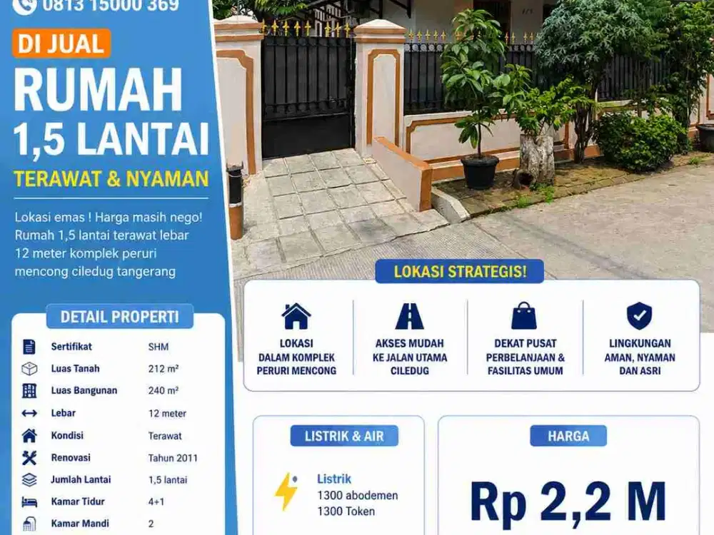Rumah 1,5lt terawat lebar 12 hook  dalam komplek peruri ciledug tangerang
