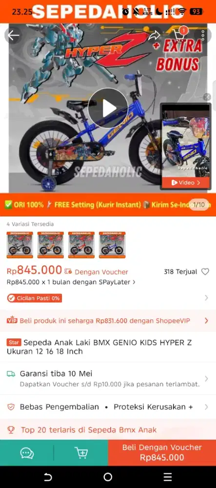 Sepeda anak genio untuk anak 2,5 tahun sampai 7 tahun.