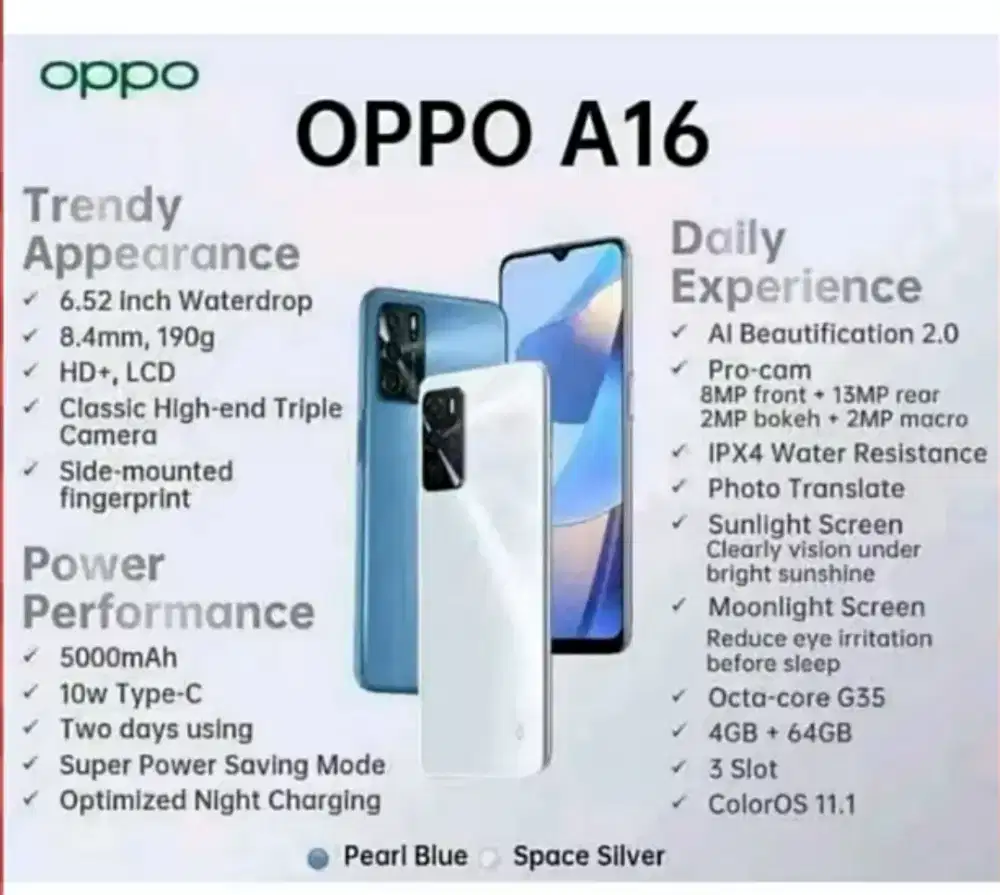 Jual Oppo a16 pemakaian