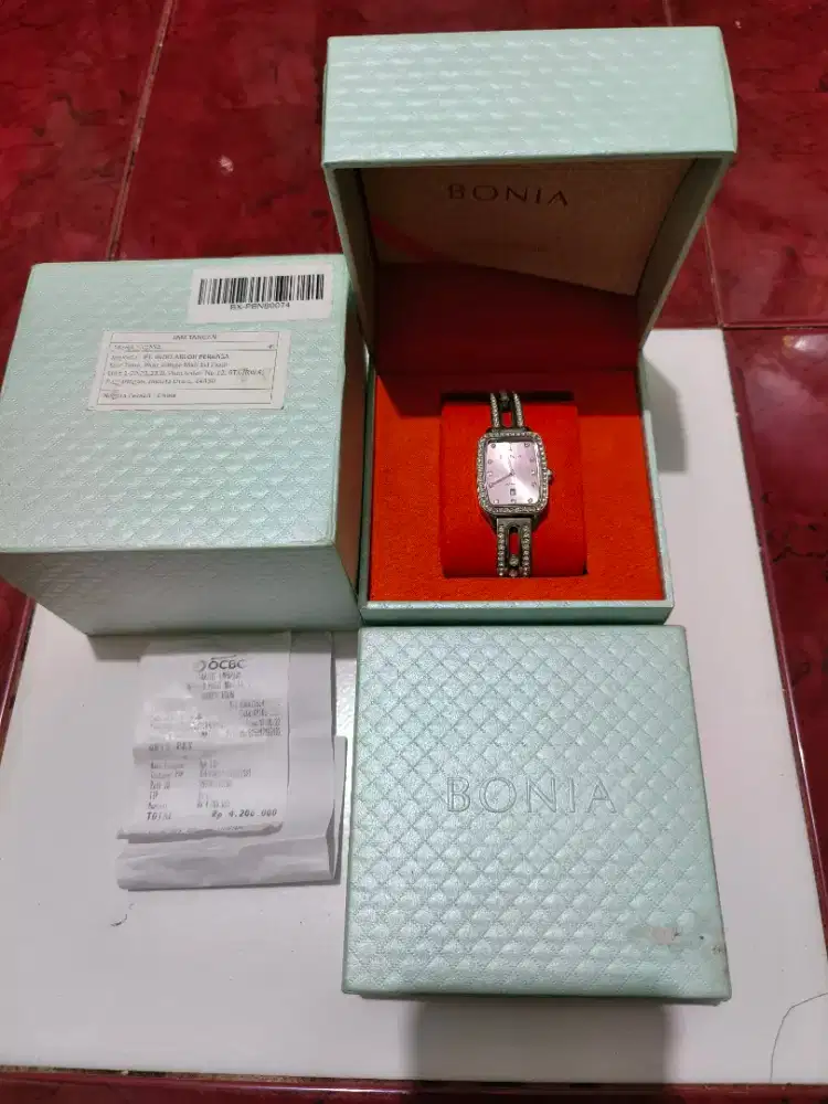 Jam Tangan Wanita Bonia Cristallo Pink Sapphire Glass Original Resmi