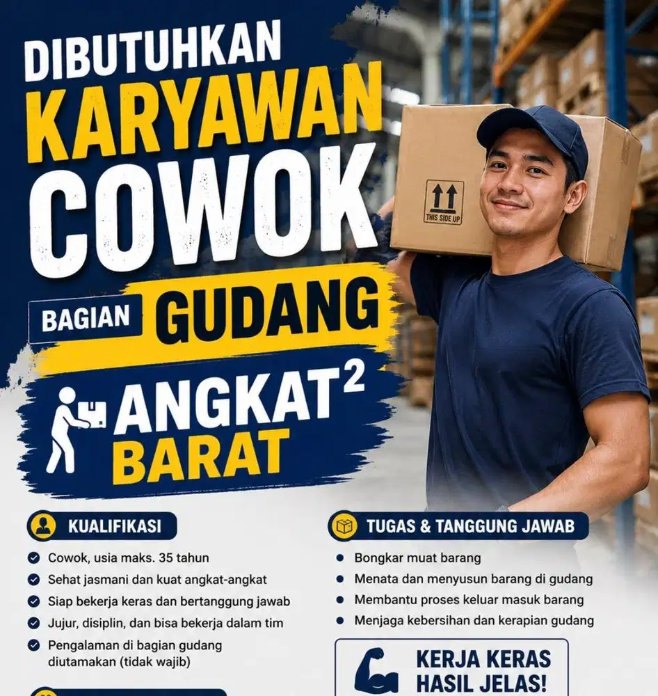 di cari karyawan cowok bagian di gudang