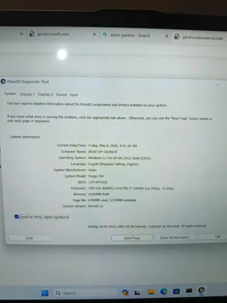 Axioo Pongo 760 V1 RTX 4060 Vram 8Gb